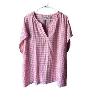 Andree By Unit Batwing Sleeve Blouse Top Size 3X Pink White Geometric Women's